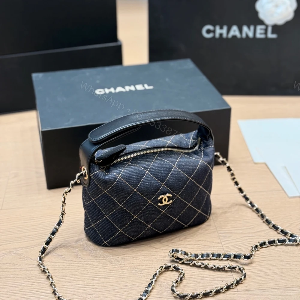 View 3 of Chanel Mini Clutch With Shoulder Strap Denim Dark Blue 17cm