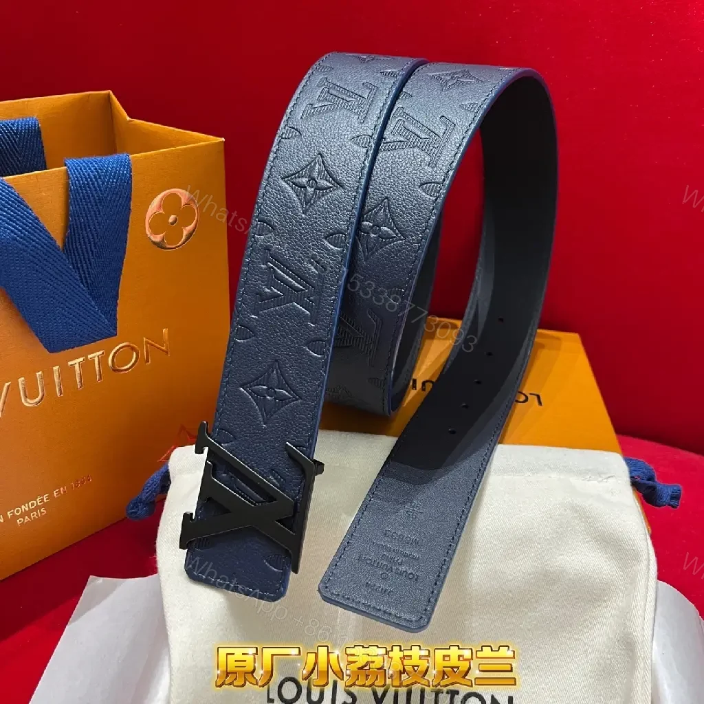 View 7 of Blue Embossed Monogram Belt: Luxe Everyday Accessory