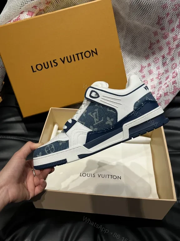 View 4 of Chic Leather Sneakers: Modern Texture, LV Detailing, Comfort