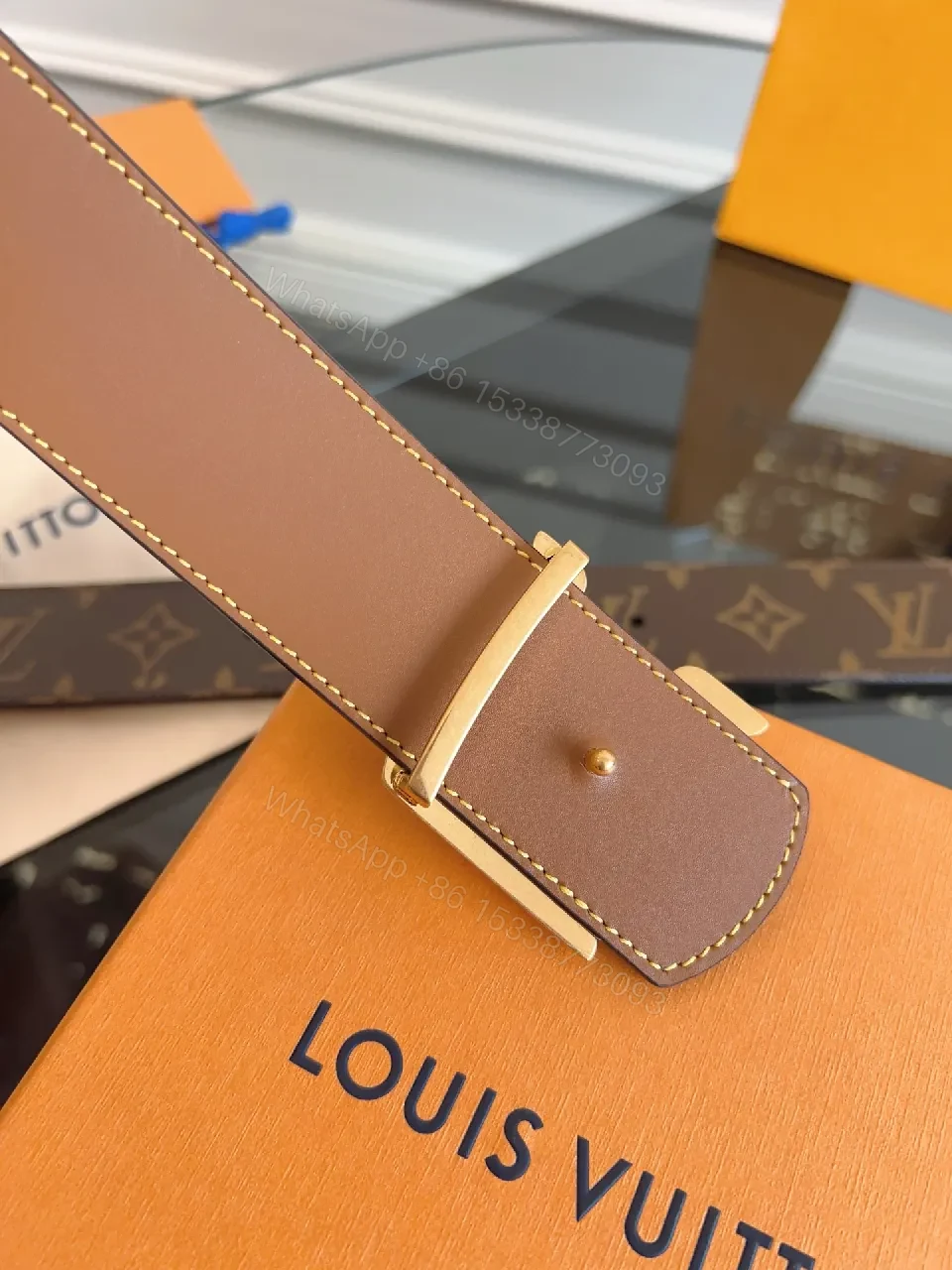 View 2 of Monogram Canvas Belt with Gold Buckle – Luxury Style