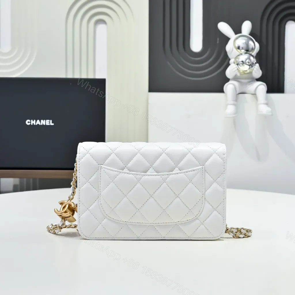 View 3 of Quilted White Crossbody: Luxury Chic, Gold Hardware Compact Bag