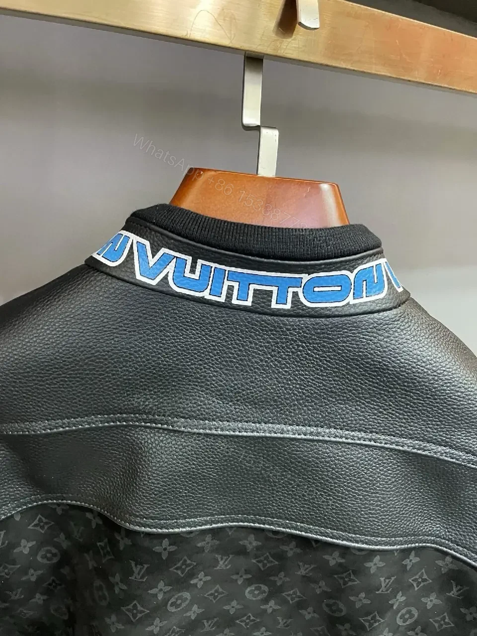 View 7 of Bold Contrast Leather Jacket Monogram Panels, Luxe Style