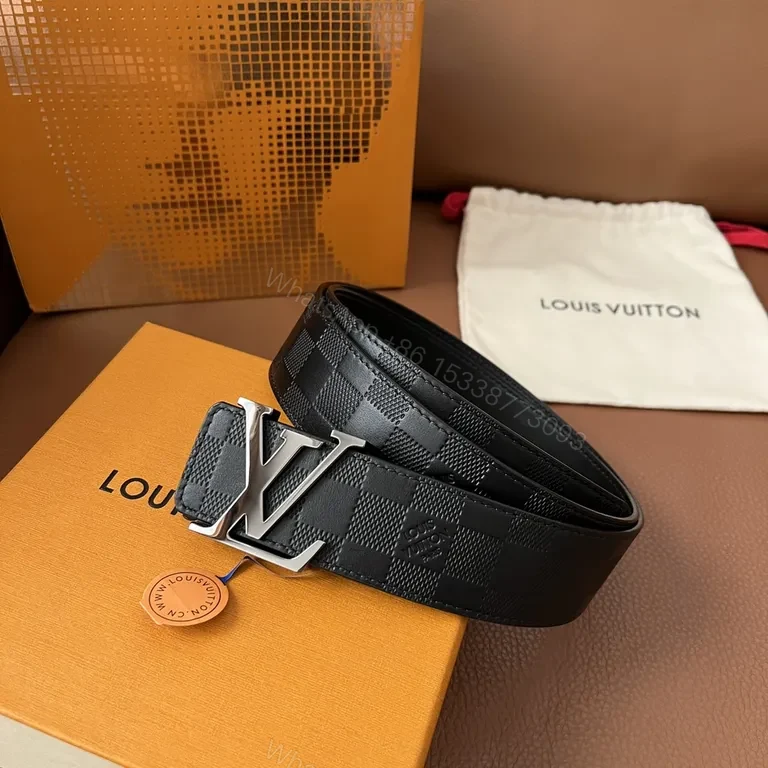 View 5 of Bold Checker LV Belt: Luxe Textured Leather, Signature Buckle