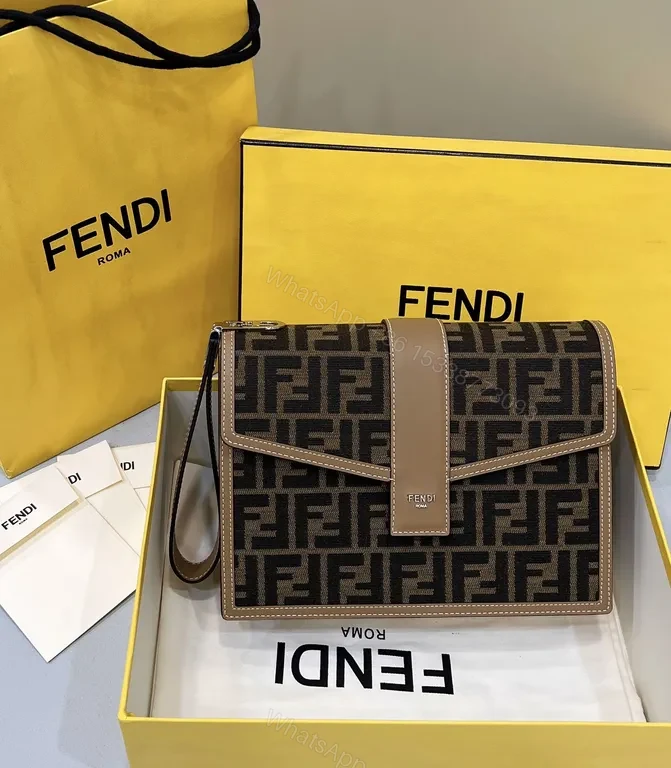 View 3 of Structured Fendi-Style Monogram Leather-Trim Shoulder Bag