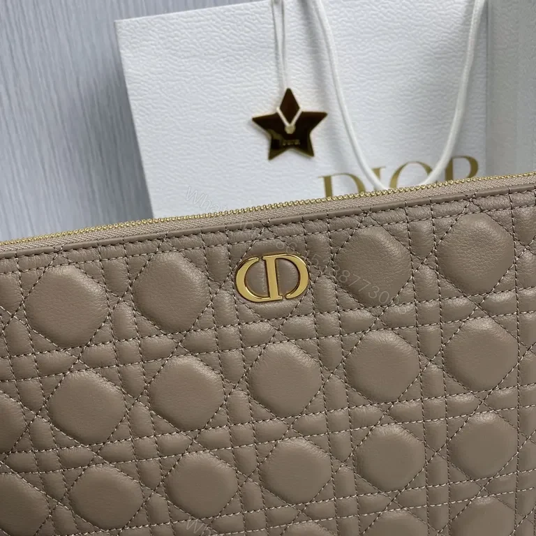 View 2 of Taupe Quilted Wallet-On-Chain: Leather, Dior Gold Emblem, Versatile Luxury