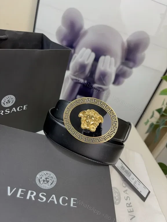 View 2 of Structured Medusa Buckle Belt â€“ Versace-Inspired Luxury Leather Belt