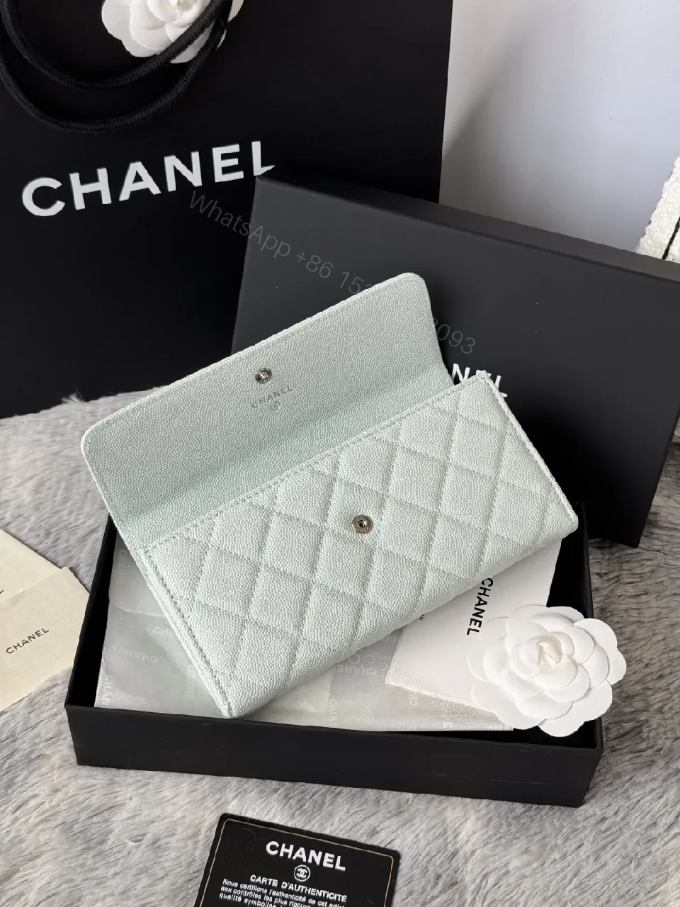 View 7 of Mint Caviar Leather Wallet: Quilted, Bi-Fold, Subtle Shine