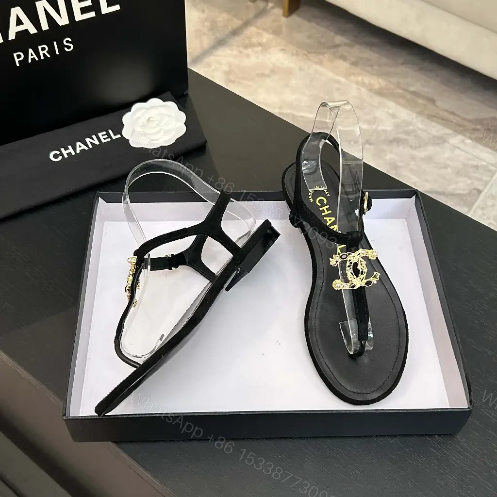 View 3 of Chic Clear-Strip Sandals: Gold Emblem Luxury Sandals