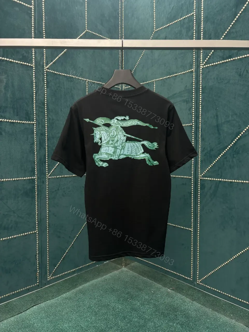 View 6 of Black Cotton Jersey T-shirt Mint-Green Burberry Logo Short Sleeve Tee