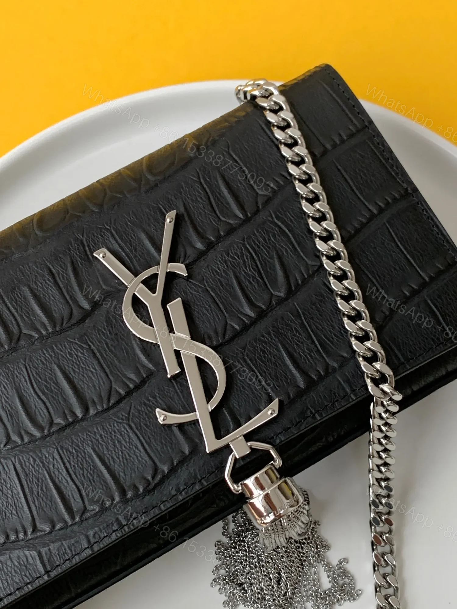 View 3 of Saint Laurent Black Leather Small Kate Tassel Crossbody Bag Sliver