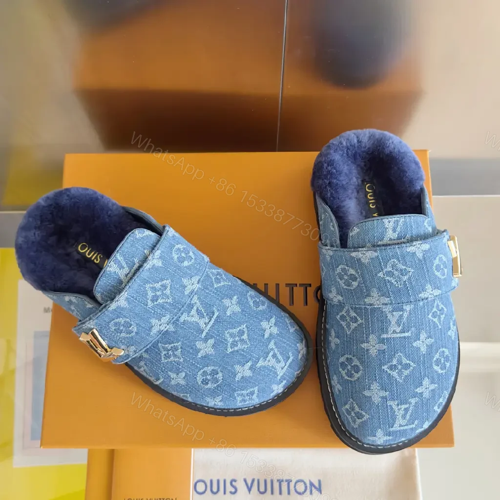 Denim-Textured Monogram Mule: Cozy Luxe Slip-On Comfort — view 1