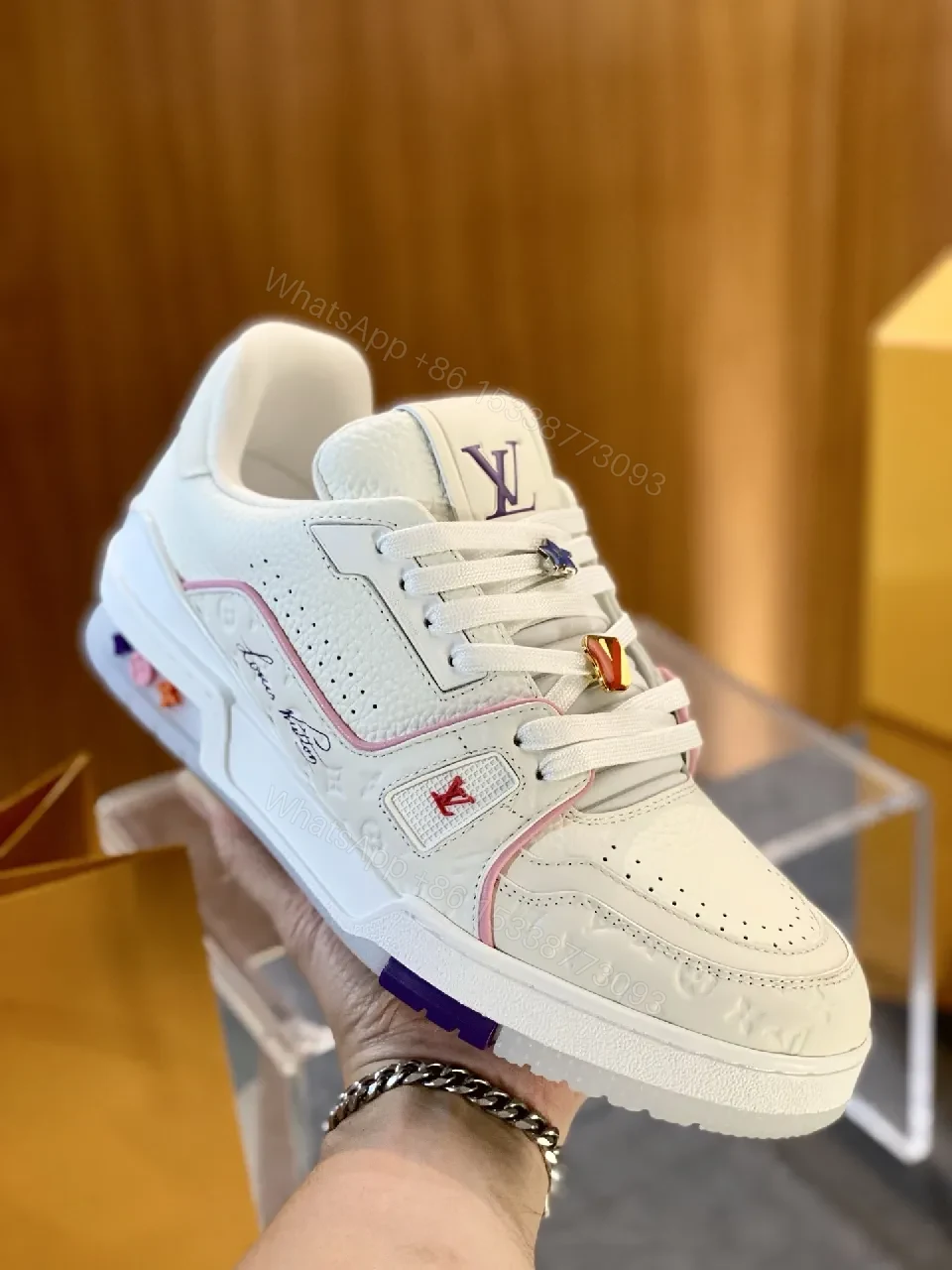 View 9 of White Lux Chic Sneakers: Perforated Upper, Designer-Accent