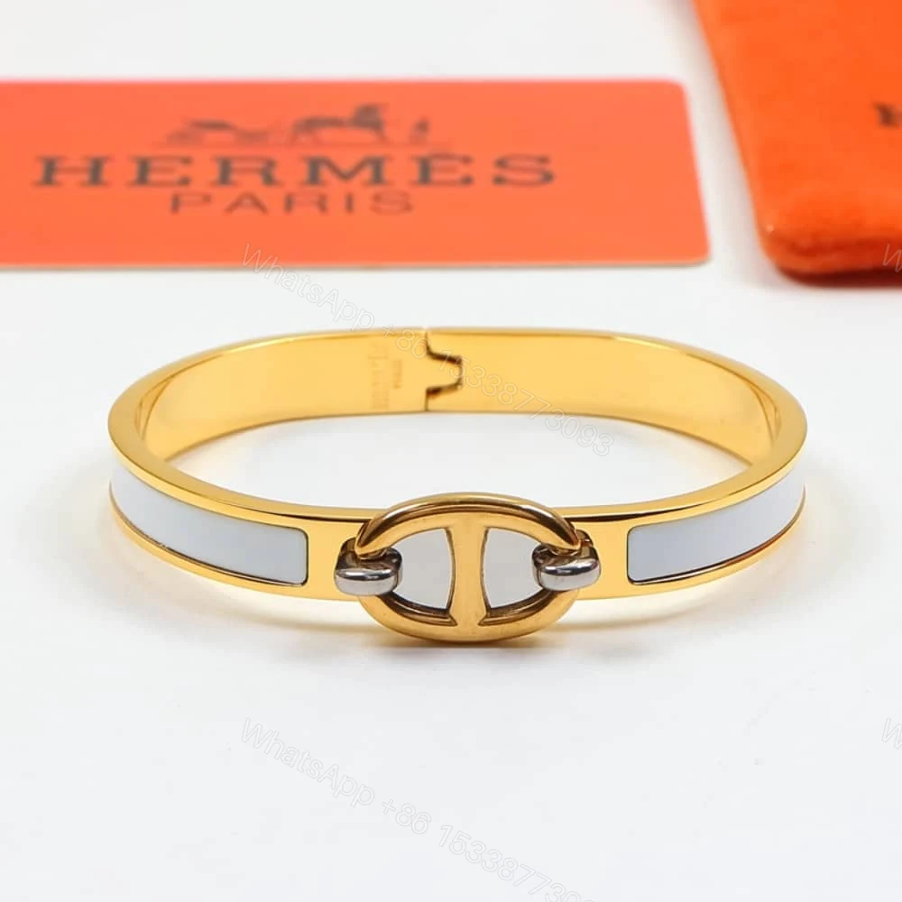 View 2 of Hermes Mini Clic Chaine D’Ancre Bracelet Gold Tone With Light Blue H209000FV4HGM