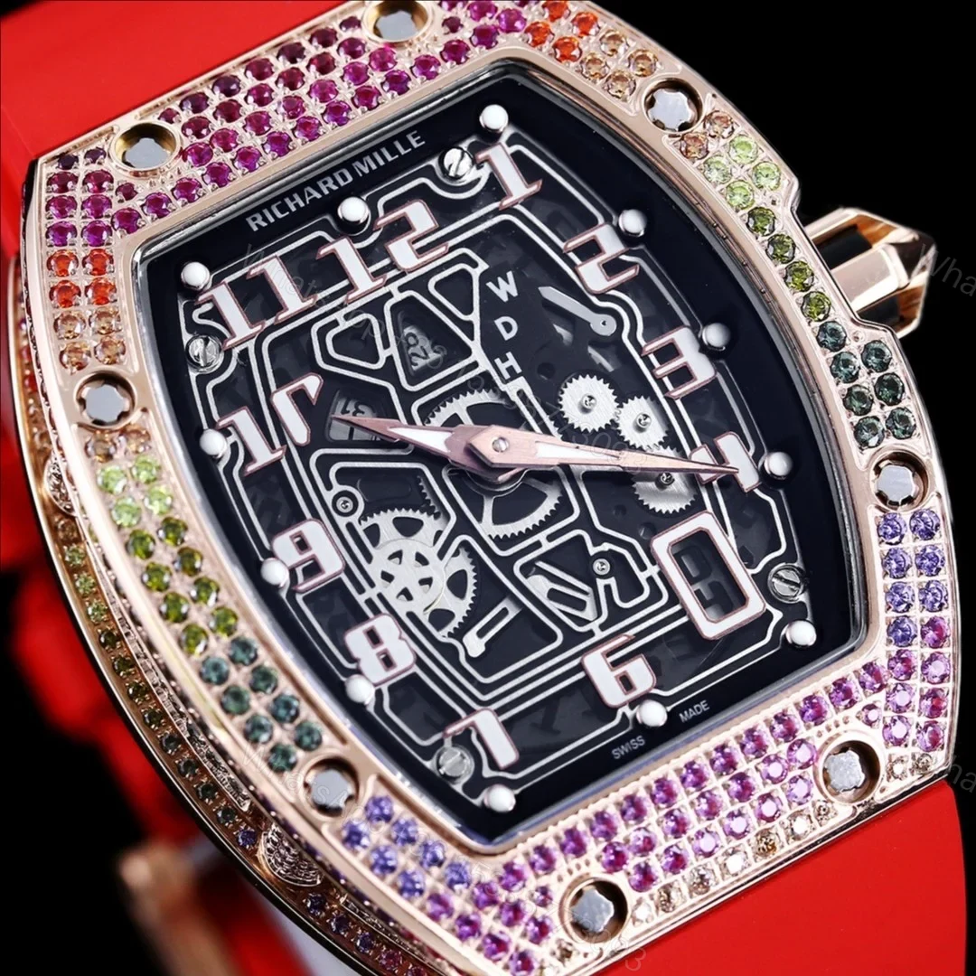 View 4 of Richard Mille RM67-01 Automatic Ultra Thin Skeleton Watch 38/48MM Barrel Case Red Strap Digital Hour Markers Premium Edition RM67-01-AT-RED-SK48