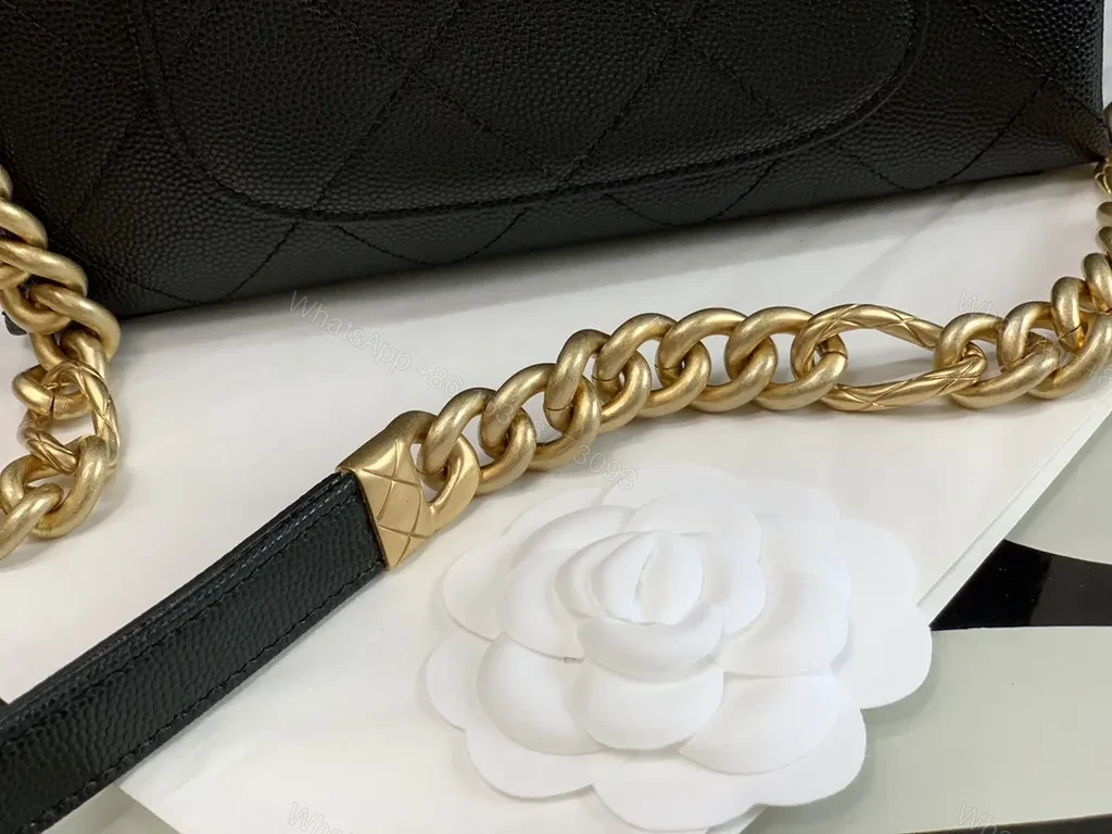 View 3 of Quilted Leather Shoulder Bag with Gold Chain