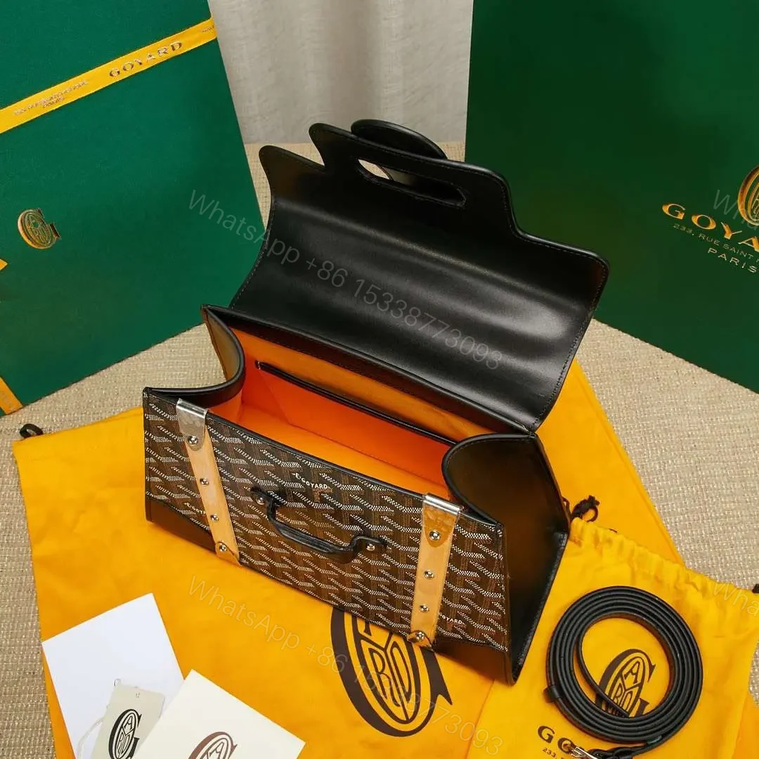 View 3 of Goyard SAIGON Black Handbag With Wooden Handle 28cm
