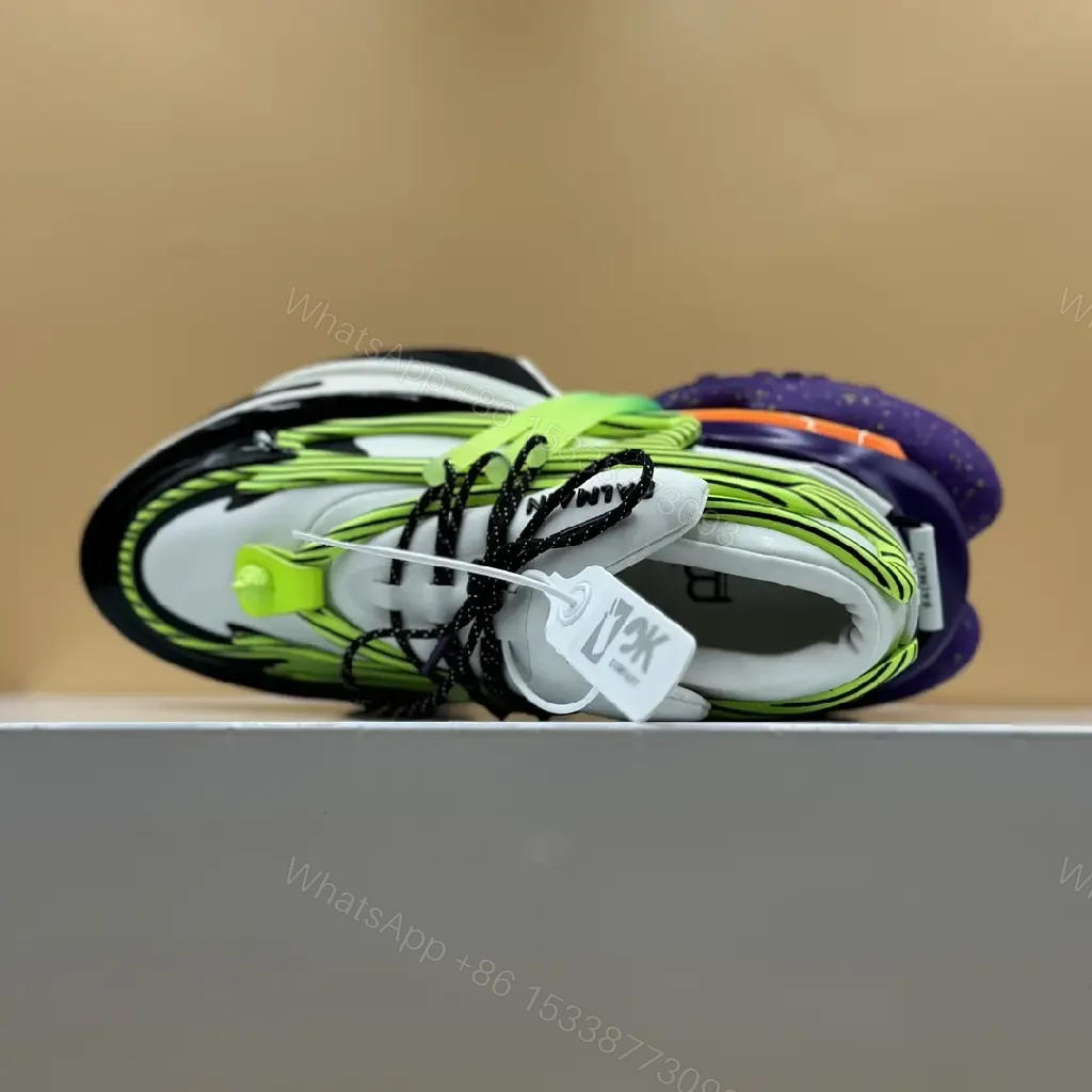 View 5 of Neon green striped sneaker in mixed materials for premium everyday luxury