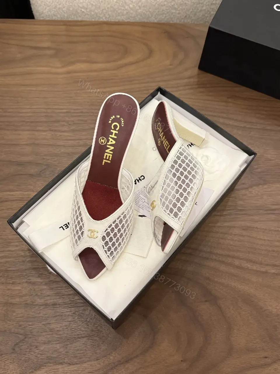 View 7 of White Mesh Clog-heel Slingbacks Key Feature: Chanel Brand Product Type: MULES