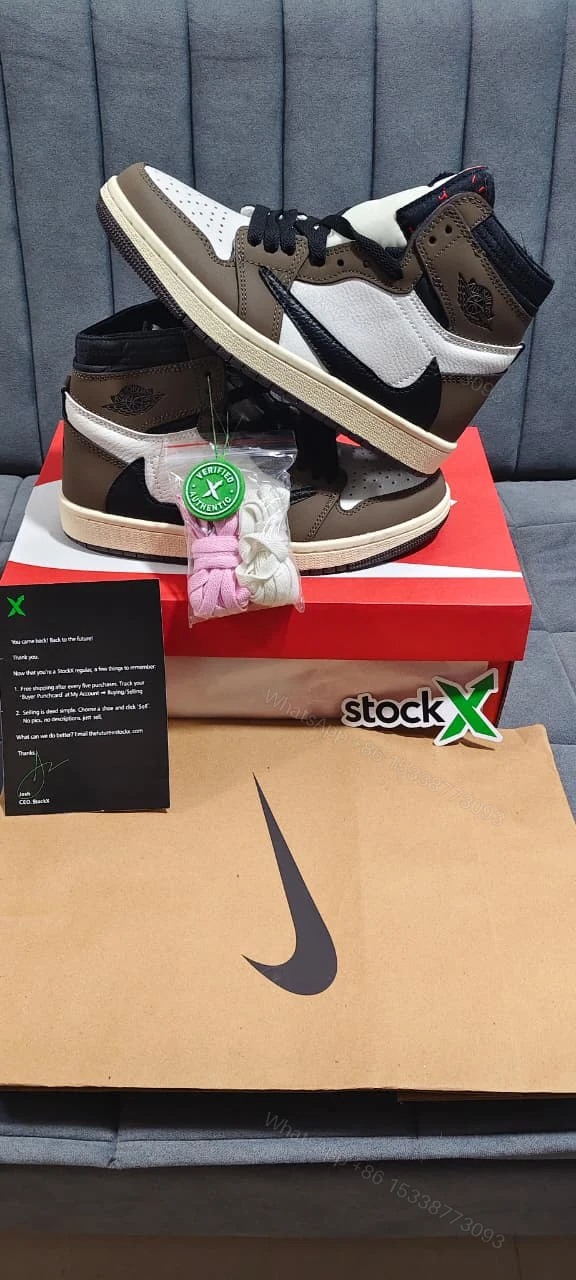View 2 of First Copy Nike Air Jordan 1 x Travis Scott Brown High