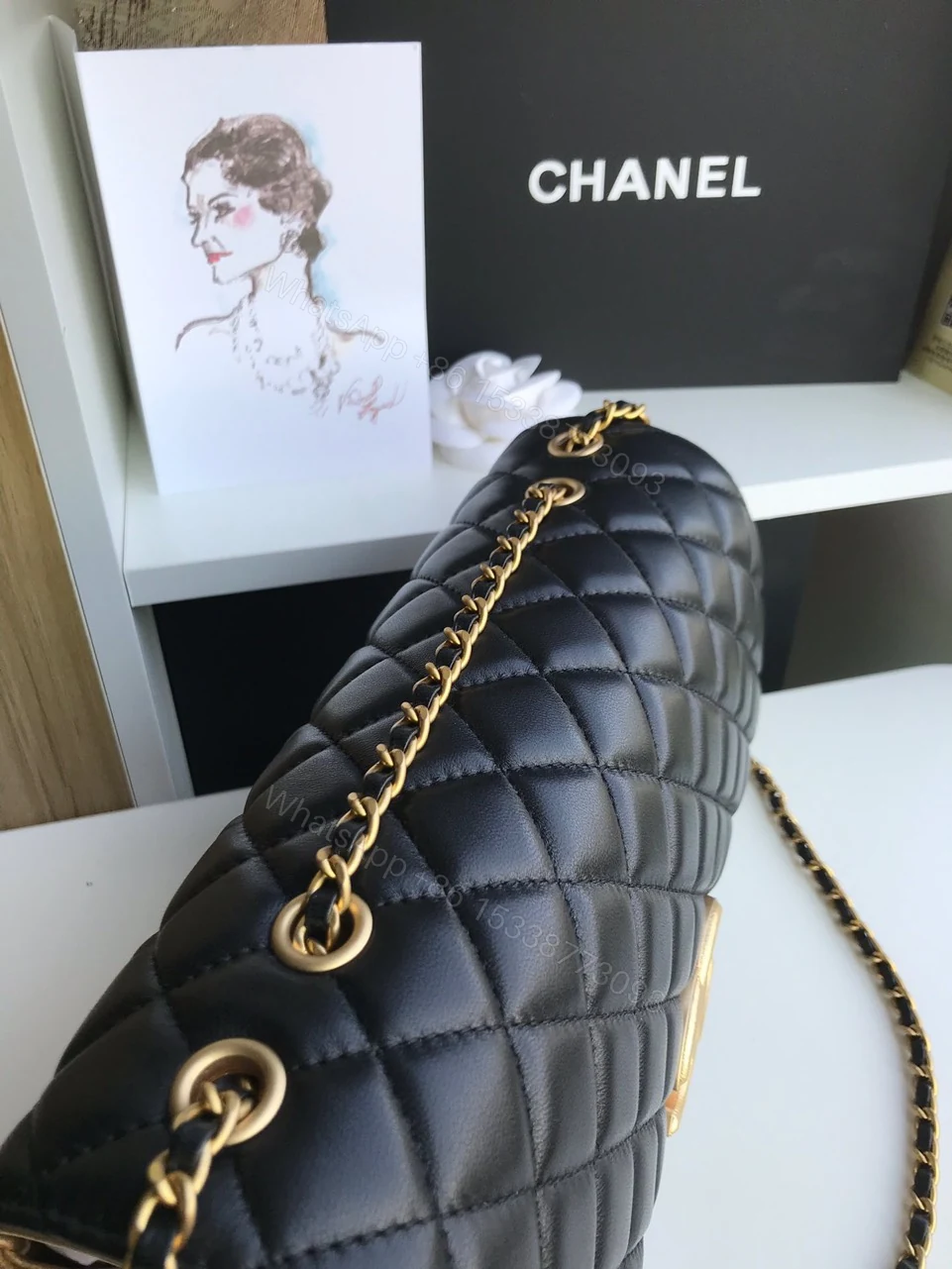 View 5 of Chanel Woman’s Like Auth Handbags Black Mix Yellow Leather 25cm
