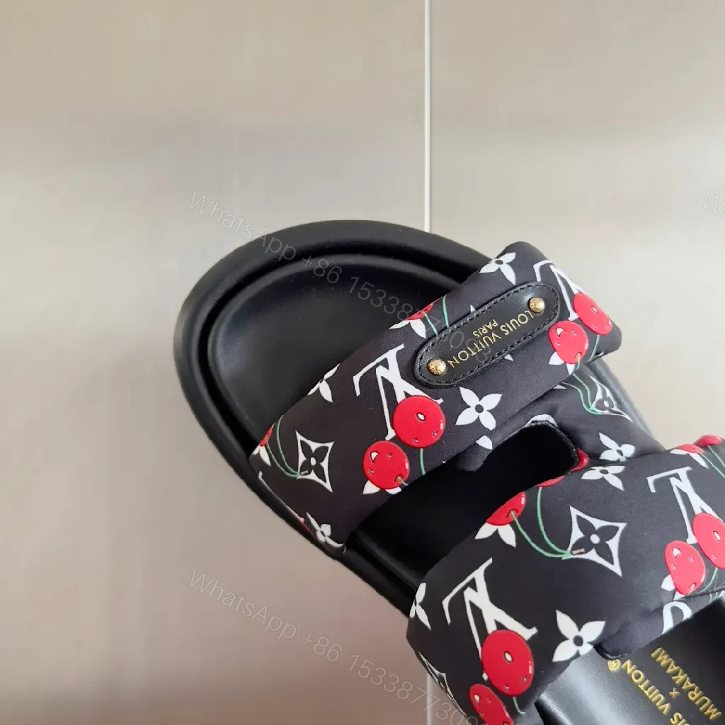 View 2 of Chic Monogram Slides with Cherry Accent, Luxury Style