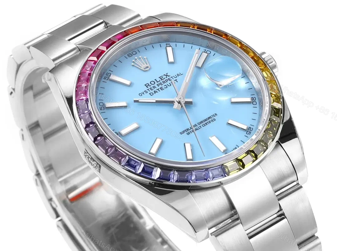View 2 of Best Rolex Datejust Rainbow Blue replica 41MM Oyster Bracelet Edition RG-DATEJUST41-RAINBOW-BLUE-OYSTER