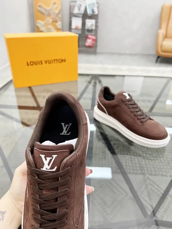 View 2 of Rich Leather LV Emblem Low-Top Sneakers - Suede, White Sole