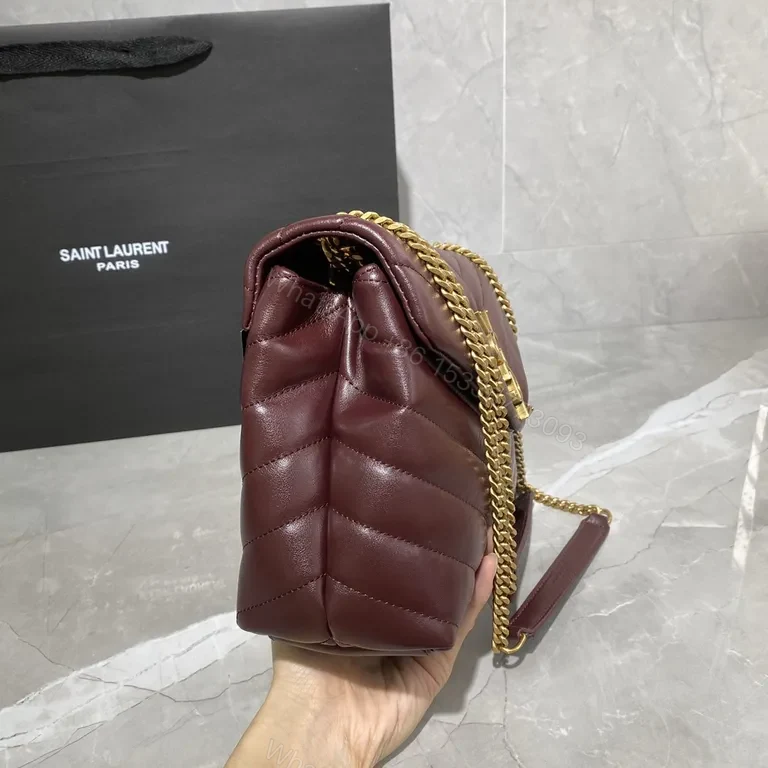 View 2 of Quilted Burgundy YSL Shoulder Bag â€” Bold, Iconic Accessory
