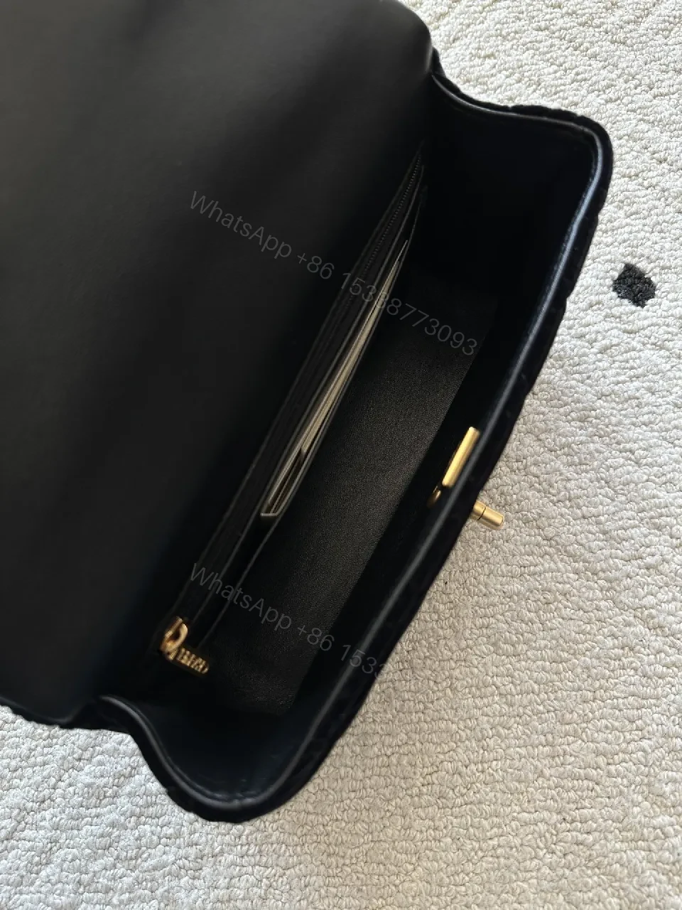 View 4 of Chic Quilted Black Velvet Bag with Ribbon Accent Milesight-style Luxe Bag