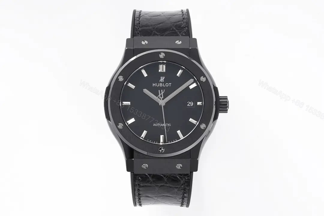 Hublot Classic Fusion Black Ceramic Automatic Watch with H-Shaped Titanium Screws and Crocodile Leather Strap — view 1
