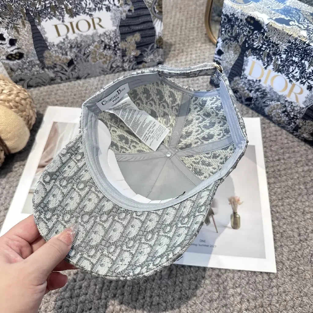 View 10 of Gray Monogram Textured Cap with Gold Dior Embellishment