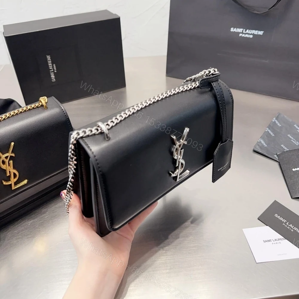 View 4 of Saint Laurent Sunset Medium Chain Bag In Smooth Black With Silver Hardware 22Cm 442906D420N1000