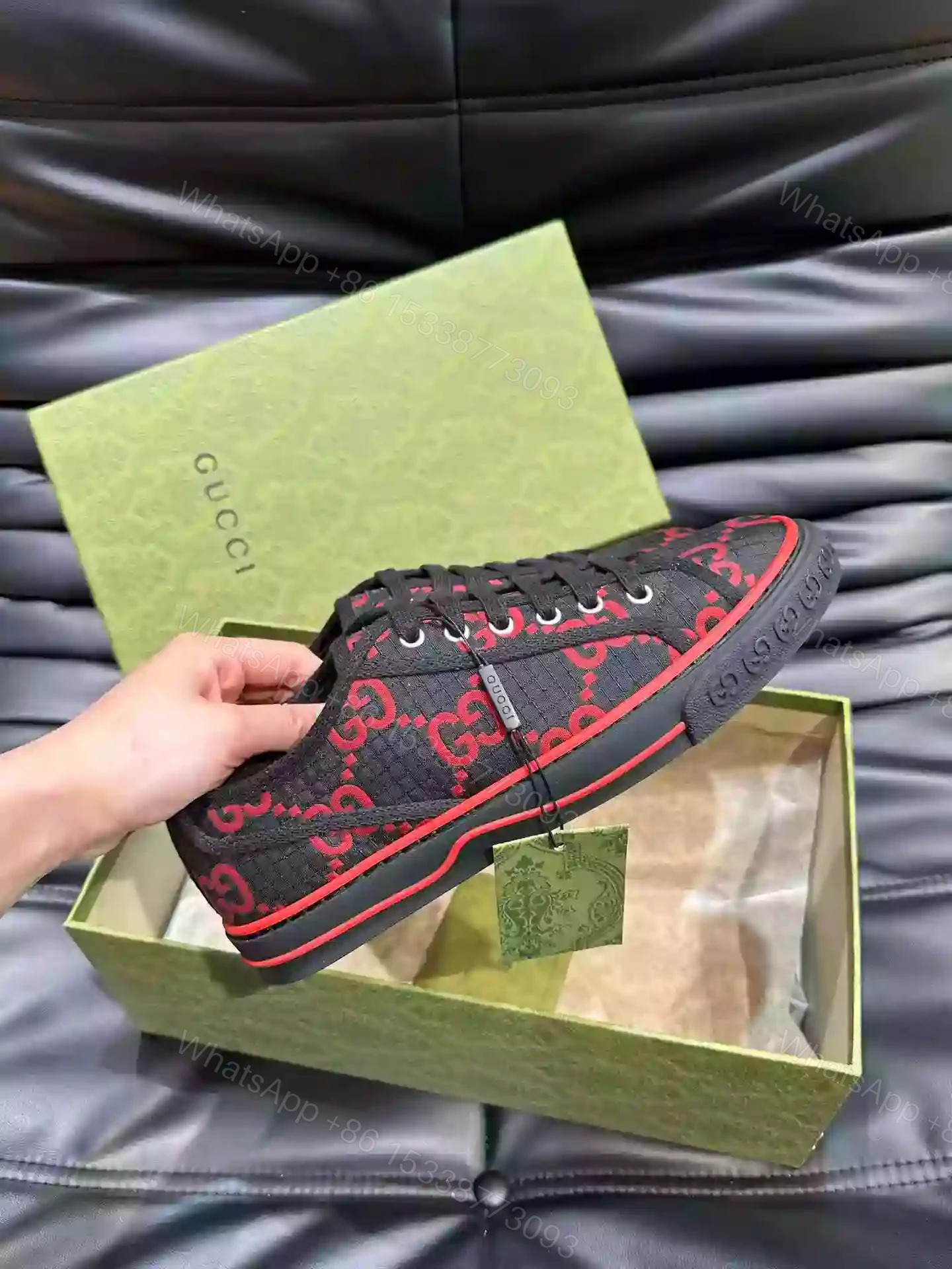 View 5 of GUCCI TENNIS 1977 SHOES SNEAKERS IN BLACK/RED – GC282