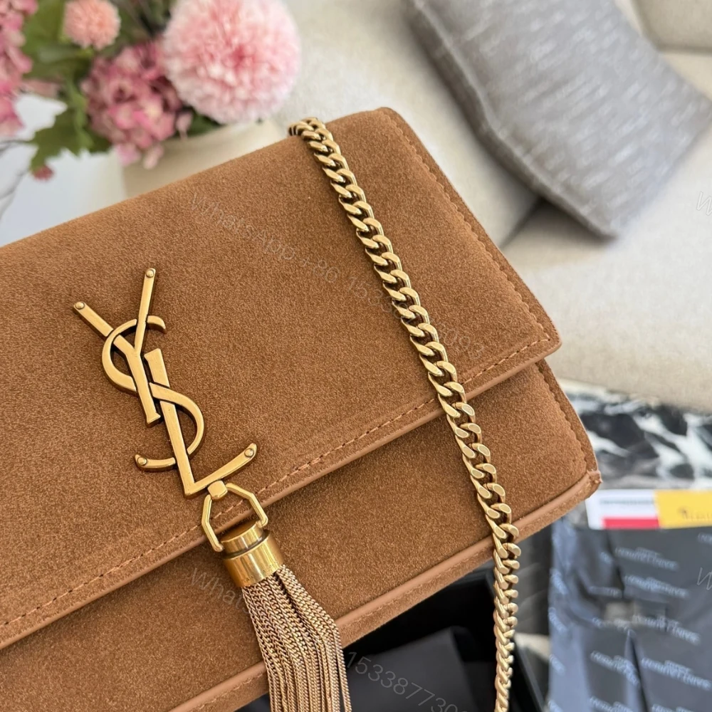 View 5 of Saint Laurent Kate Medium Tassel Crossbody Bag In Brown Suede With Gold Tone 22Cm