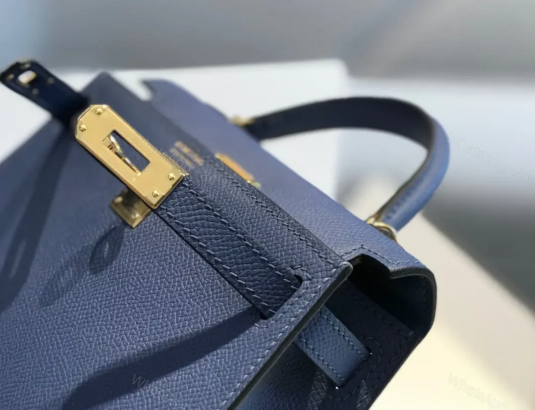 View 6 of HN Mini Kelly Blue with gold-tone hardware
