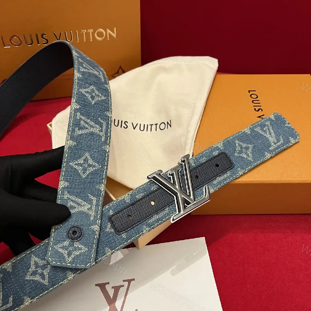 View 3 of Denim Monogram Belt with Silver Buckle - Modern Luxury Signature