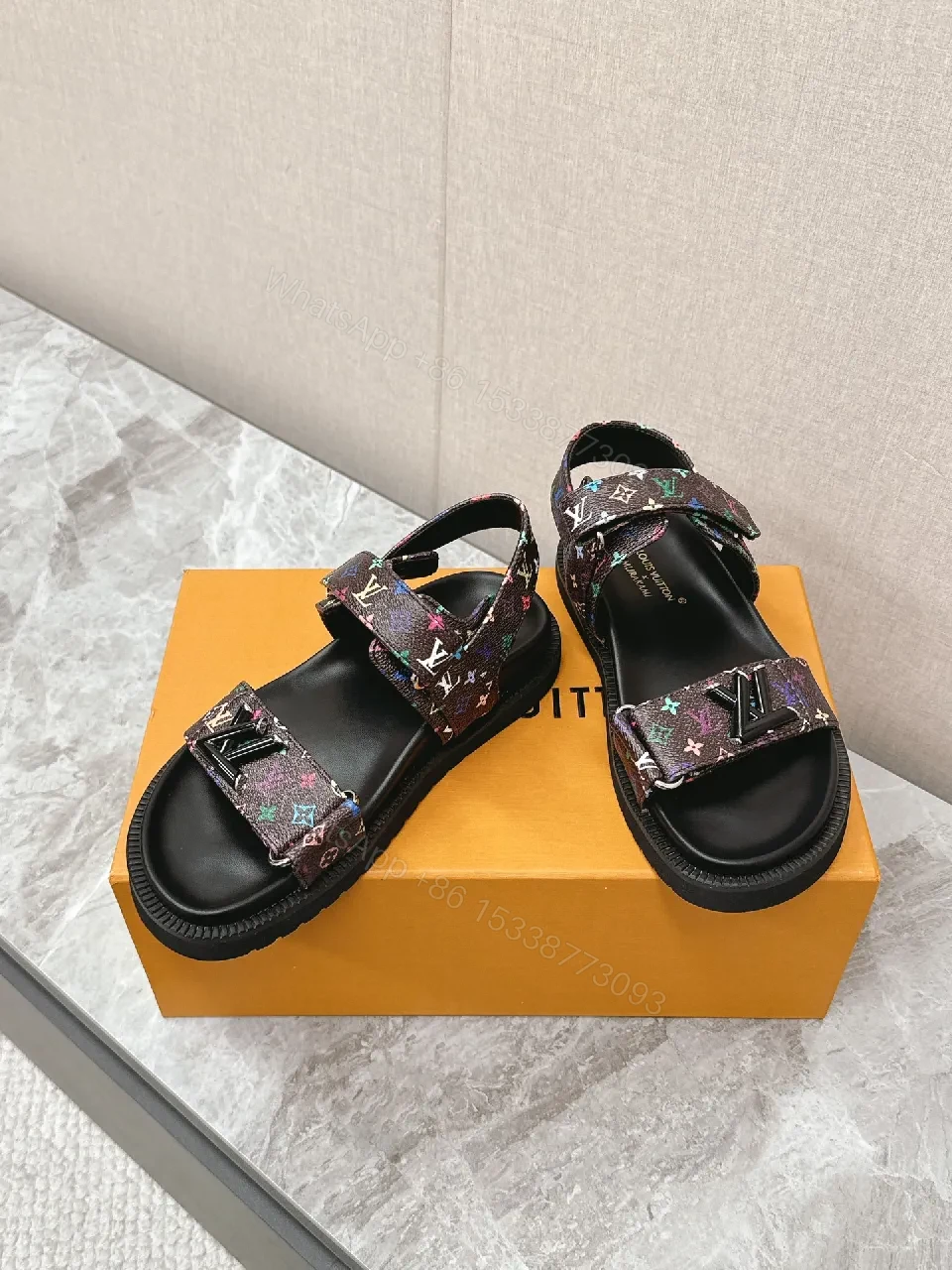 View 4 of Colorful LV Monogram Sandals - Bold, Comfortable, Durable