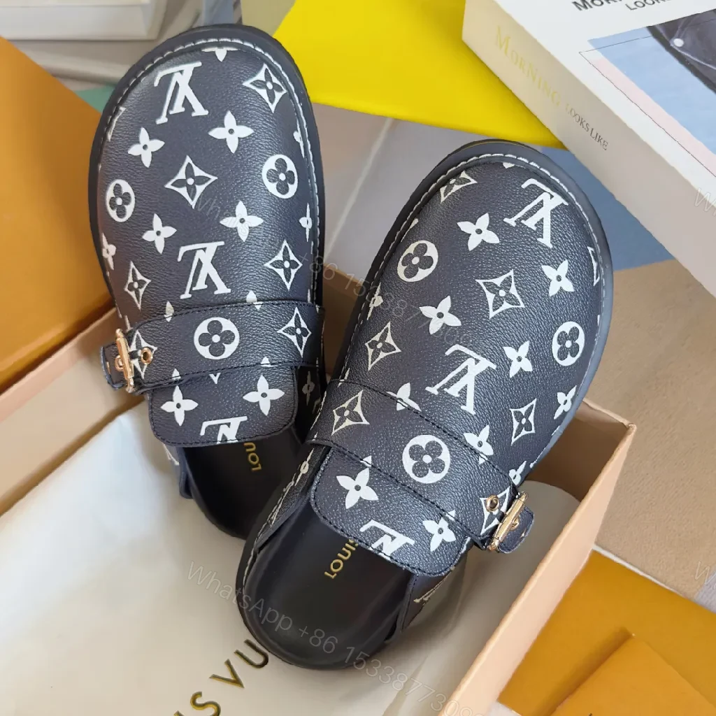 View 2 of Monochrome Denim Leather Slip-On Loafers with Monogram Hardware