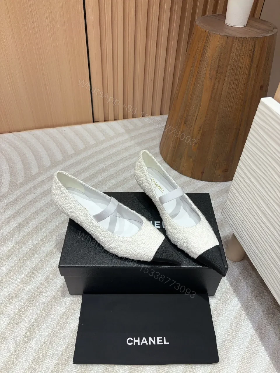 Textured Black Cap-Toe Flats - Couture-Inspired Ballerinas — view 1