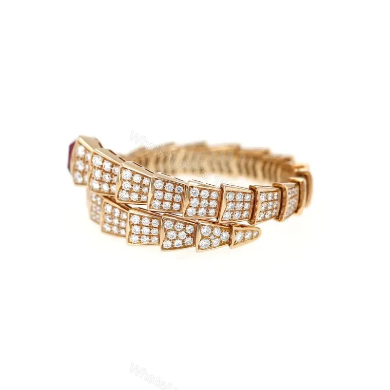 View 3 of Bvlgari 18K Rose Gold Red Tourmaline and Diamond Solitaire Bangle