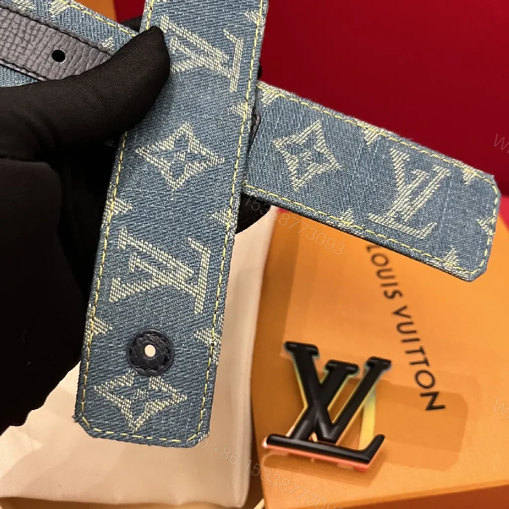 View 3 of Denim Monogram Belt: Modern Texture, Matte Hardware Belt