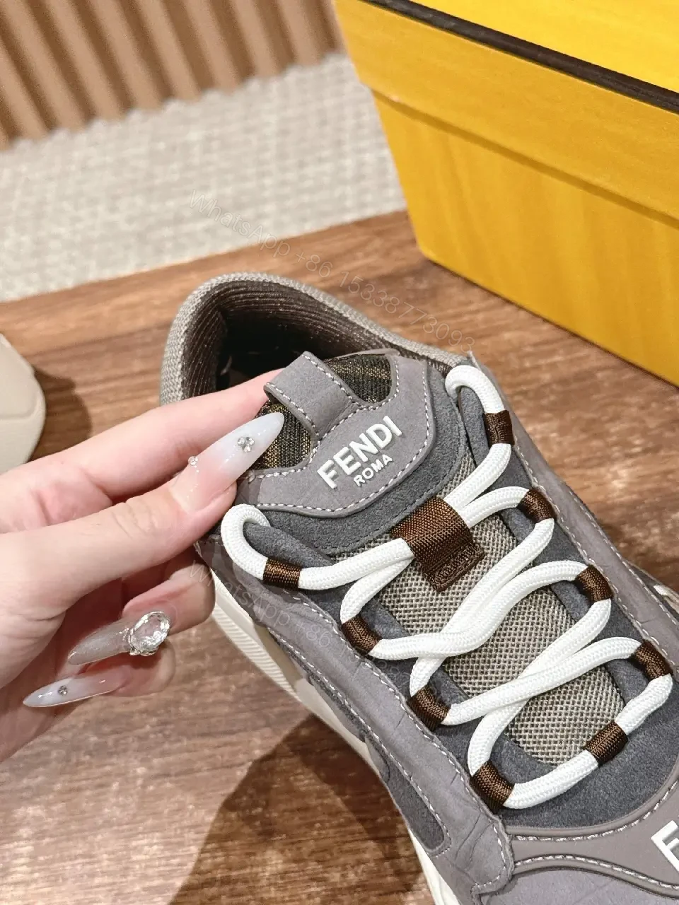 View 8 of Gray LeatherMesh Shoes Chunky Style Cushioned Sole Sneaker