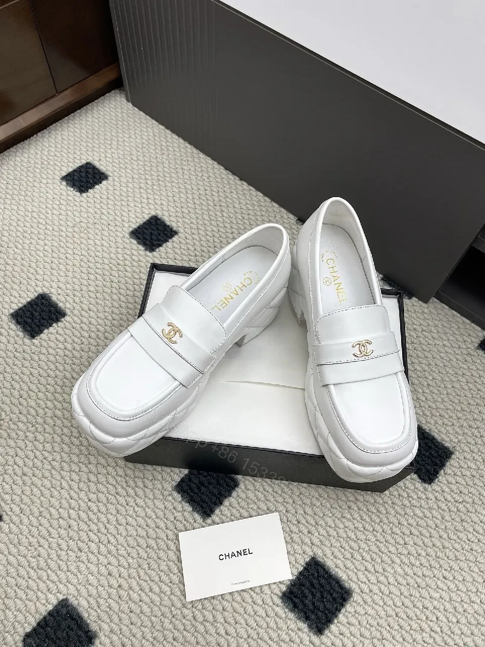 View 7 of White Leather Loafers: Gold Logo, Elevated Comfort
