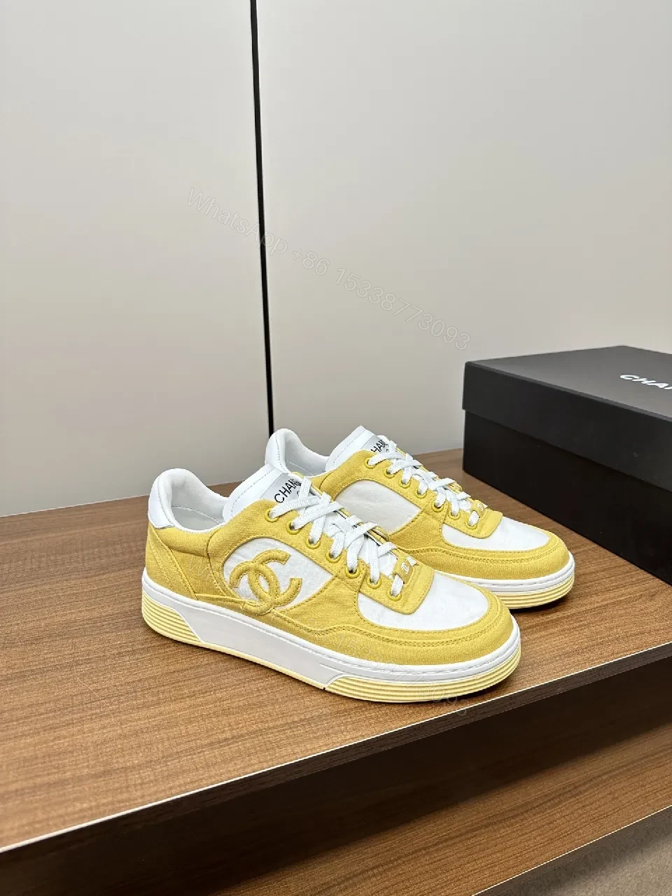 View 4 of Yellow & White Luxe Low-Top Sneakers: Bold Casual Comfort