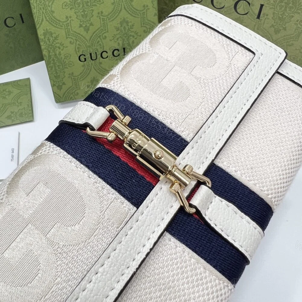 View 5 of Gucci Jackie 1961 Chain Wallet Beige And Ebony GG 19CM 652681 HUHHG 8565
