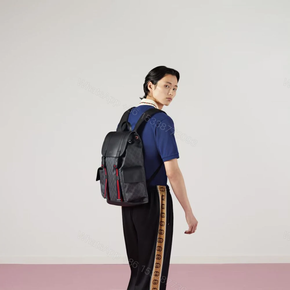 View 9 of Gucci Soft GG Supreme Black Backpack with Blue & Red Web 42cm 495563 K9R8X 1071