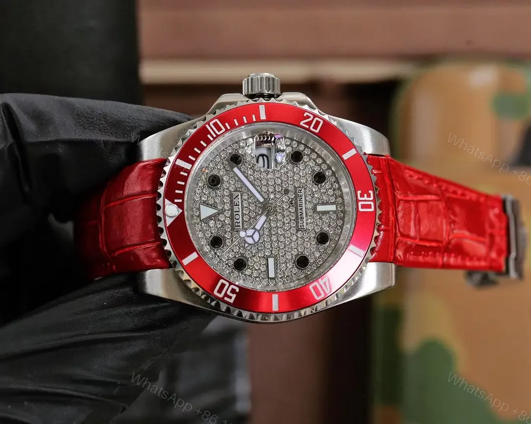View 4 of Striking red iced submariner replica 40MM Pavé Diamond Dial RG-SUB-ICED-RED-PAVE