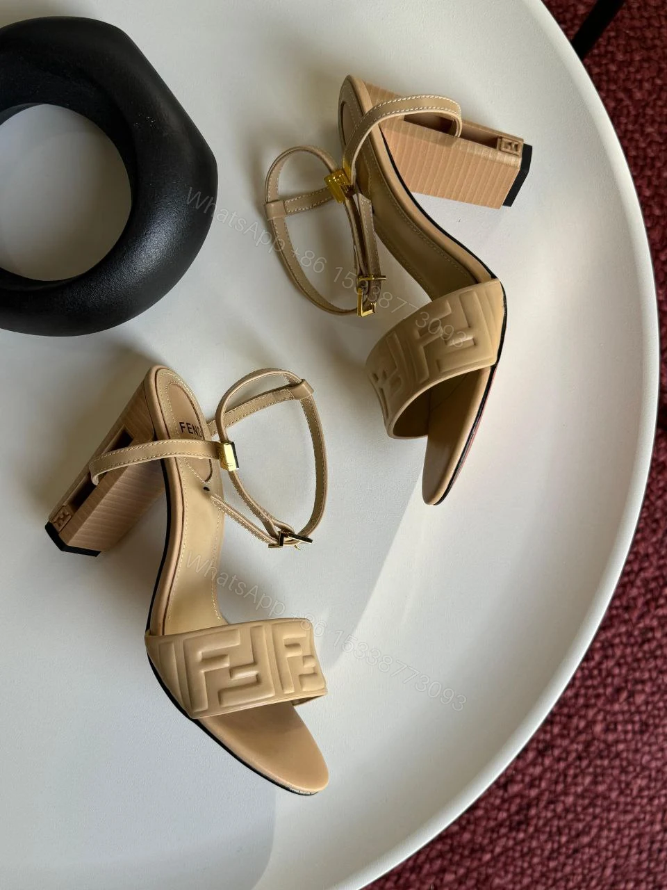 View 5 of Delfina Green FF nappa leather high-heeled sandals