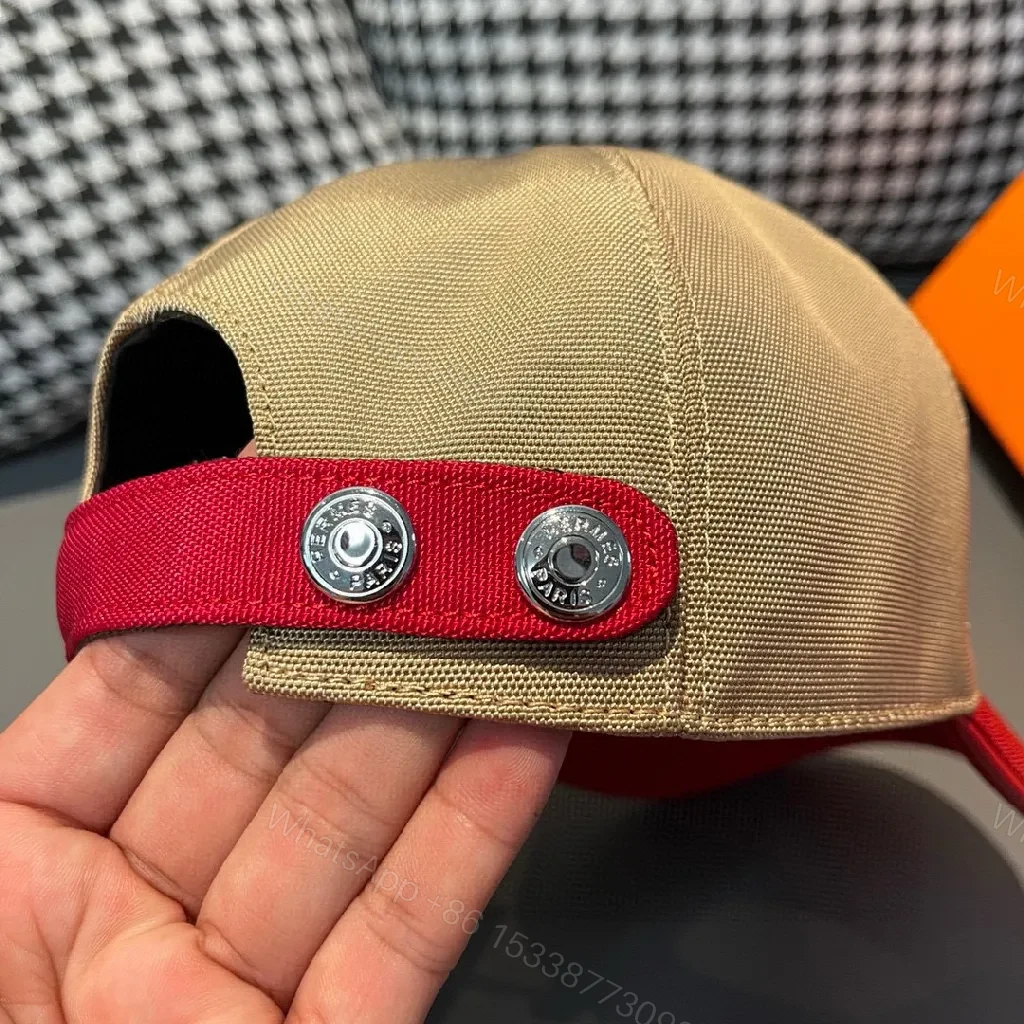 View 4 of Two-Tone Beige & Red Cap with Signature H Accent Cap