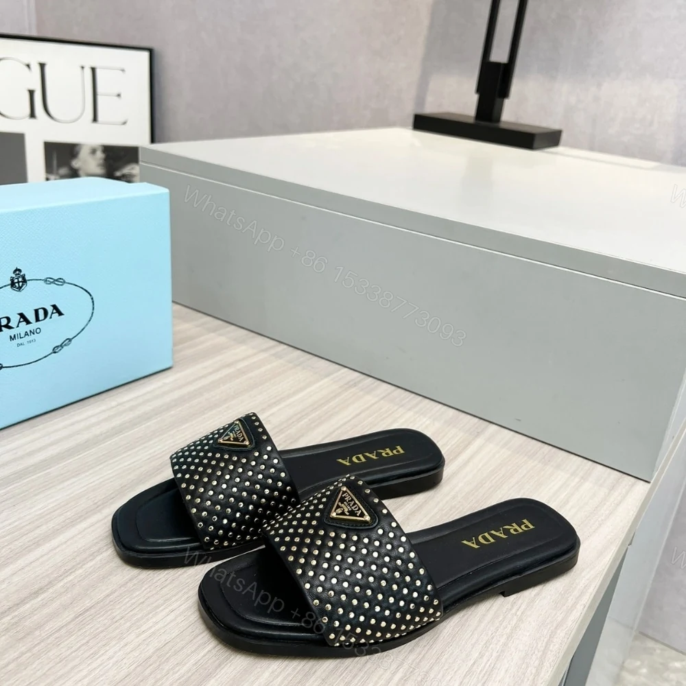 View 3 of PRADA NAPPA LEATHER SLIDES WITH STUDS BLACK 1XX760 ZHP F0002 F 010